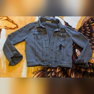 Black Denim Distressed Jacket Size Medium